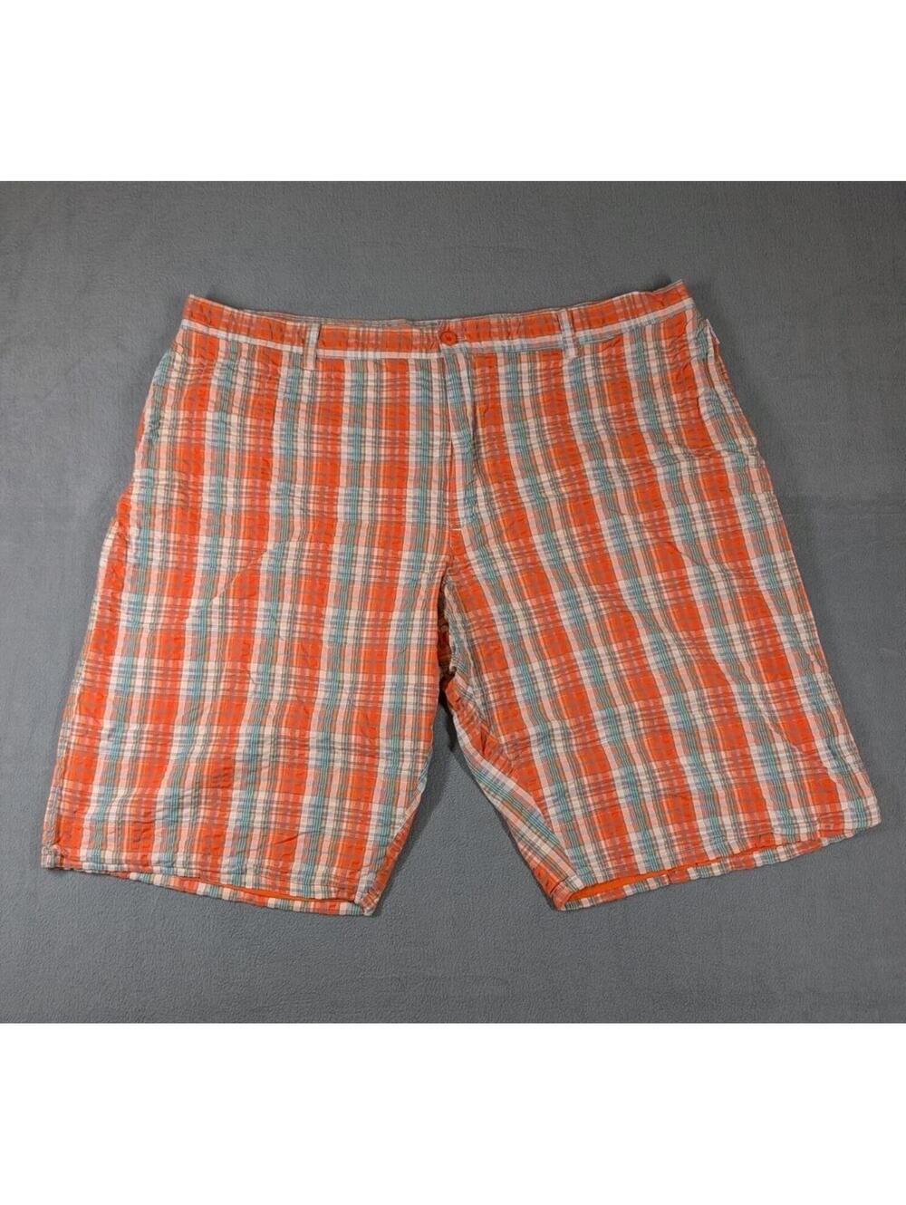Pelle Pelle Mens 48 Orange Plaid Seersucker Shorts Hip Hop Streetwear Casual Y2K